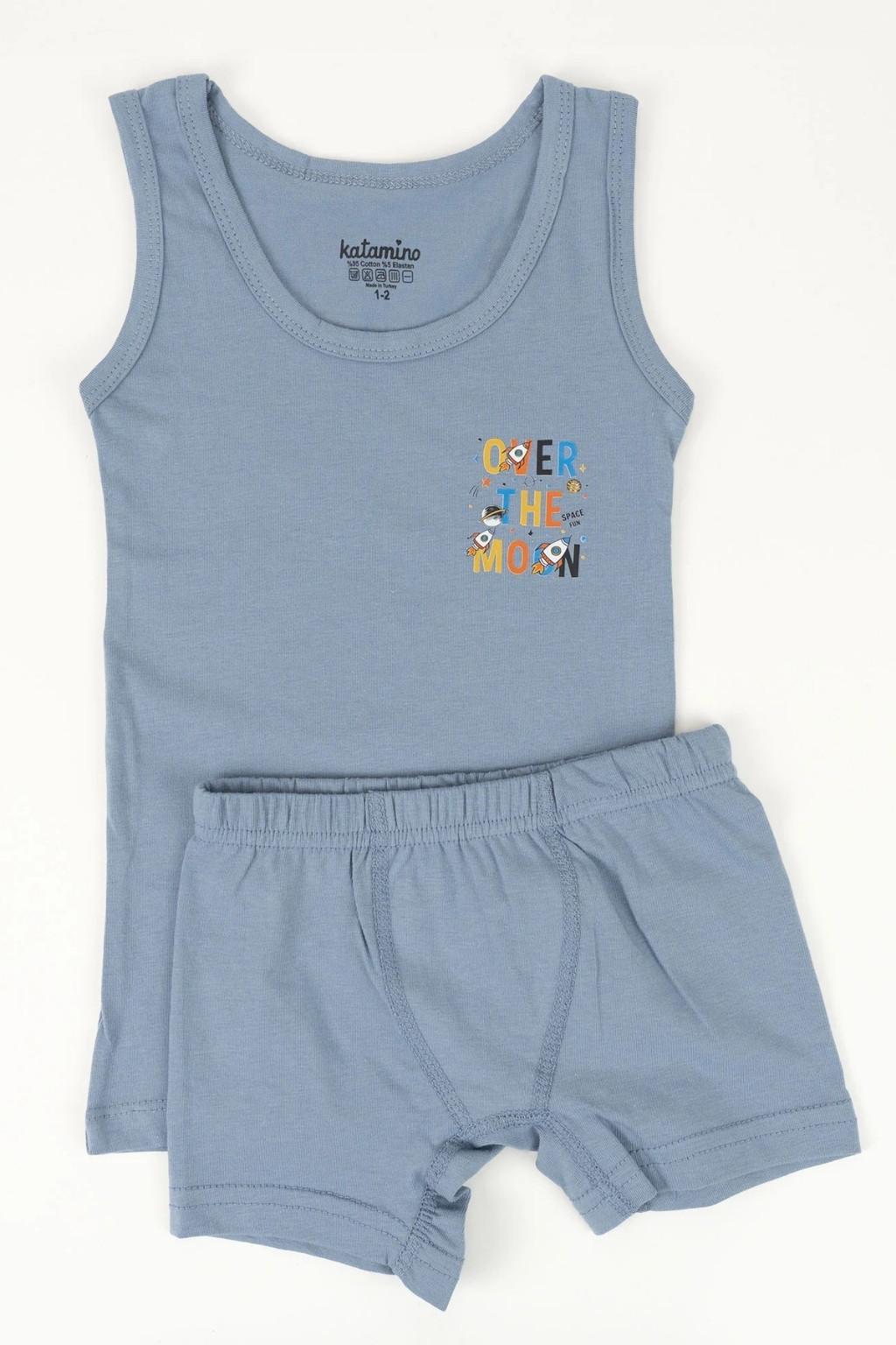 Açık Mavi Erkek Çocuk Atlet Boxer Takım 1-4 Yaş