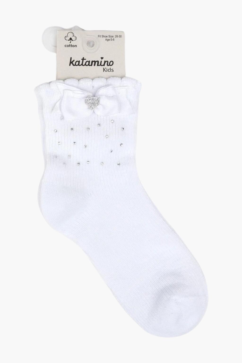 Pırlanta Aksesuarlı Kız Çocuk Soket Çorap Beyaz 1-8 Yaş