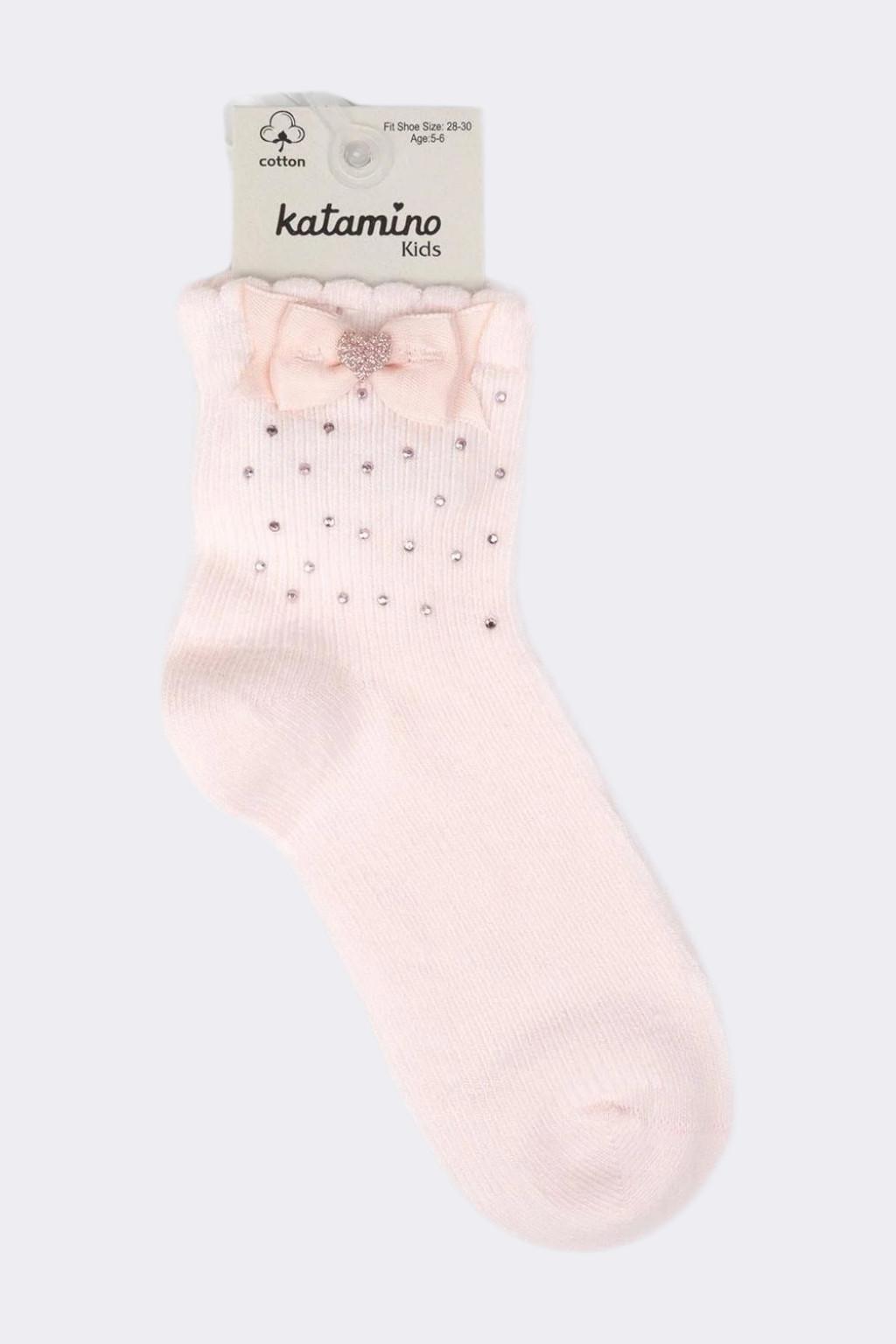 Pırlanta Aksesuarlı Kız Çocuk Soket Çorap Pudra 1-8 Yaş