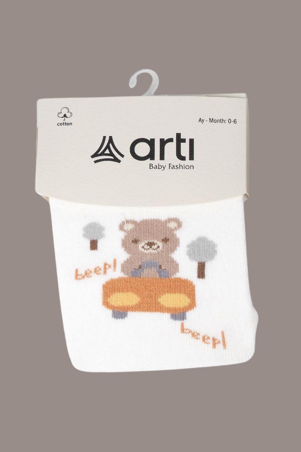 Beep Erkek Bebek Popo Desenli Külotlu Çorap Beyaz 0-18 Ay