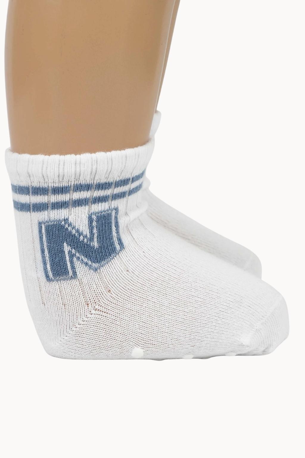 Salto ABS'li Erkek Bebek Soket Çorap Beyaz Kaydırmaz Tabanlı 6-24 Ay