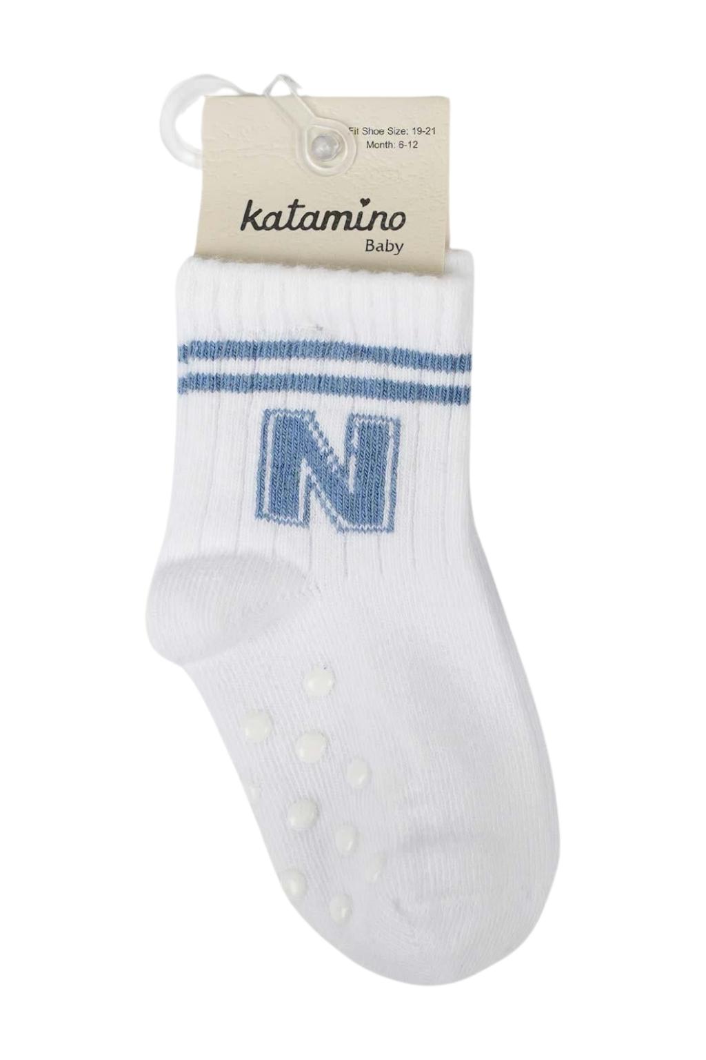 Salto ABS'li Erkek Bebek Soket Çorap Beyaz Kaydırmaz Tabanlı 6-24 Ay