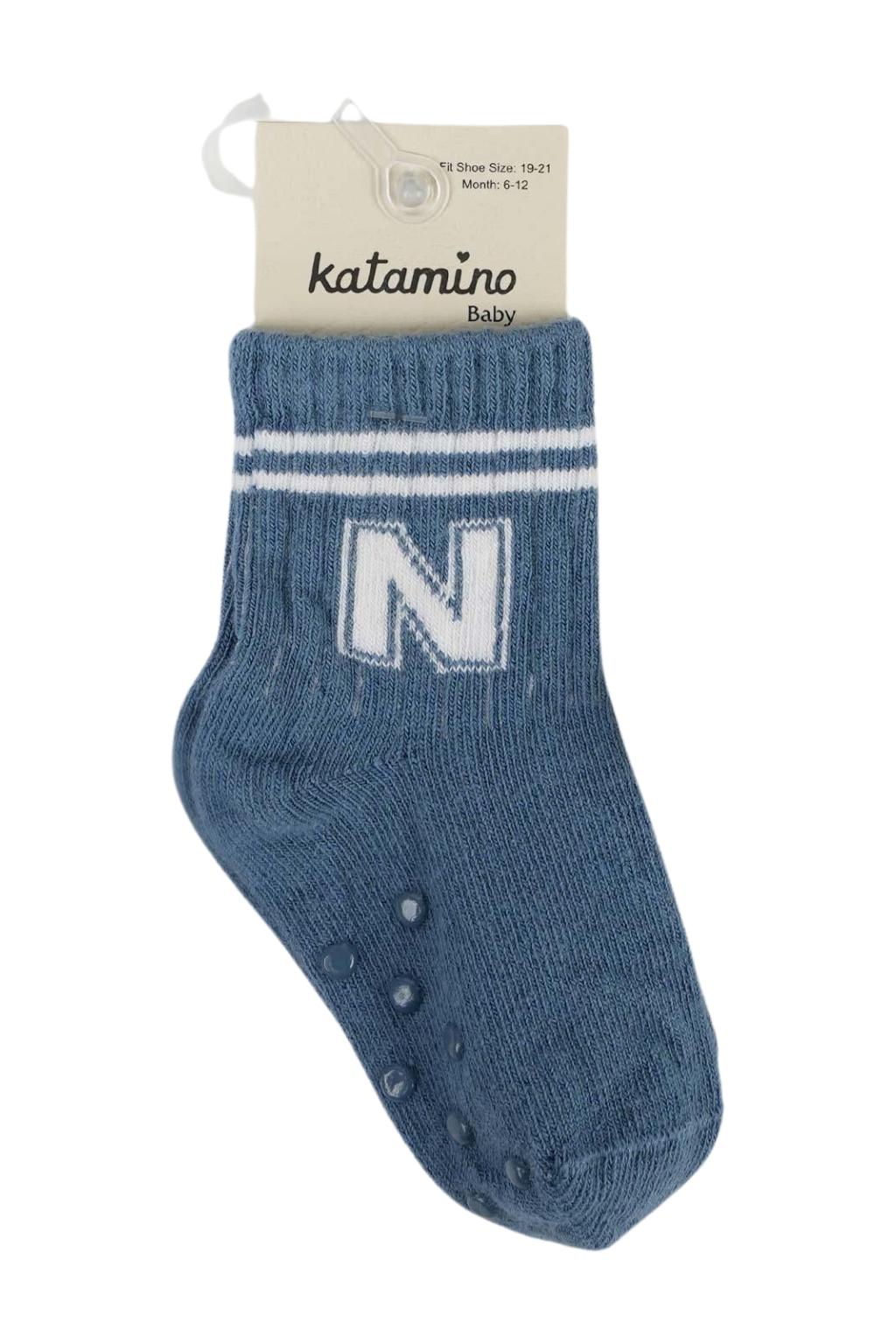 Salto ABS'li Erkek Bebek Soket Çorap Mavi Kaydırmaz Tabanlı 6-24 Ay