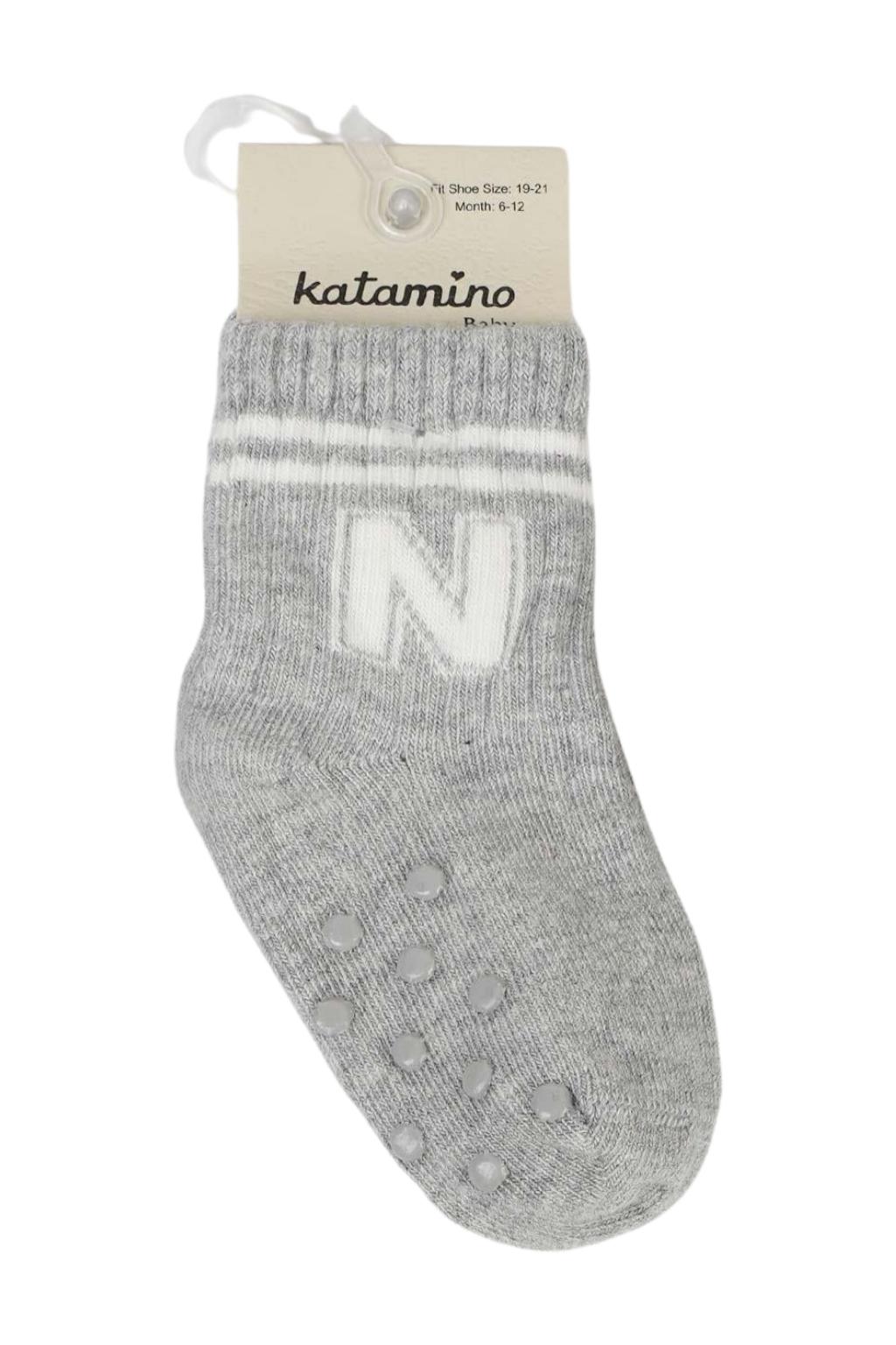 Salto ABS'li Erkek Bebek Soket Çorap Gri Kaydırmaz Tabanlı 6-24 Ay