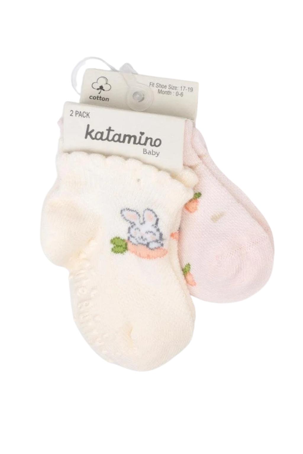 Tavşan Desenli İkili ABS'li Kız Bebek Patik Çorap Kaydırmaz Tabanlı 0-24 Ay