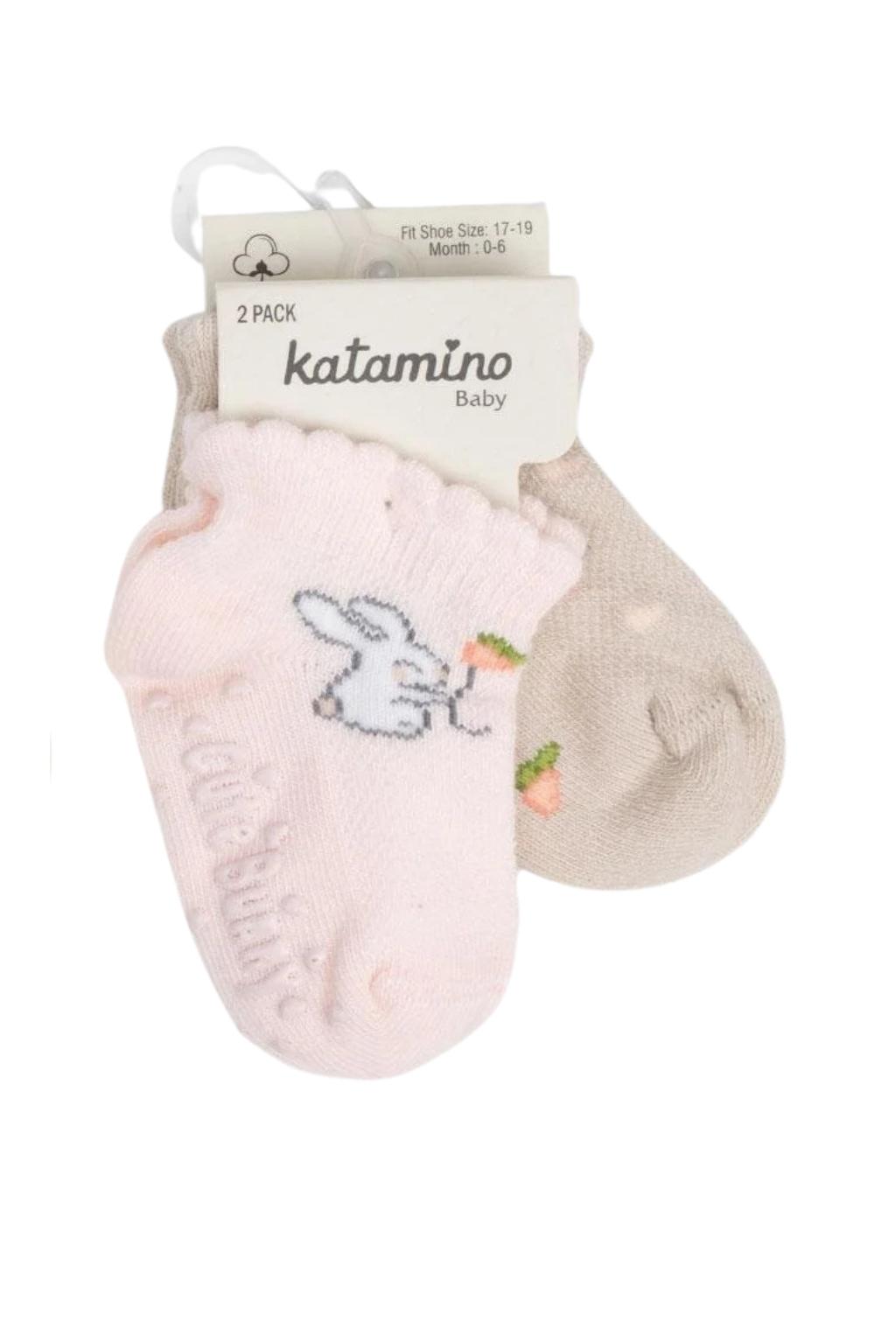 Tavşan Desenli İkili ABS'li Kız Bebek Patik Çorap Kaydırmaz Tabanlı 0-24 Ay