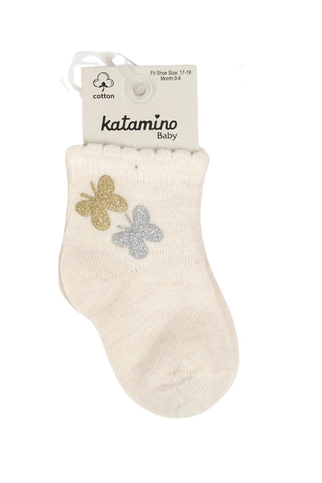 Robiy Aksesuarlı Kız Bebek Soket Çorap Bej 0-24 Ay
