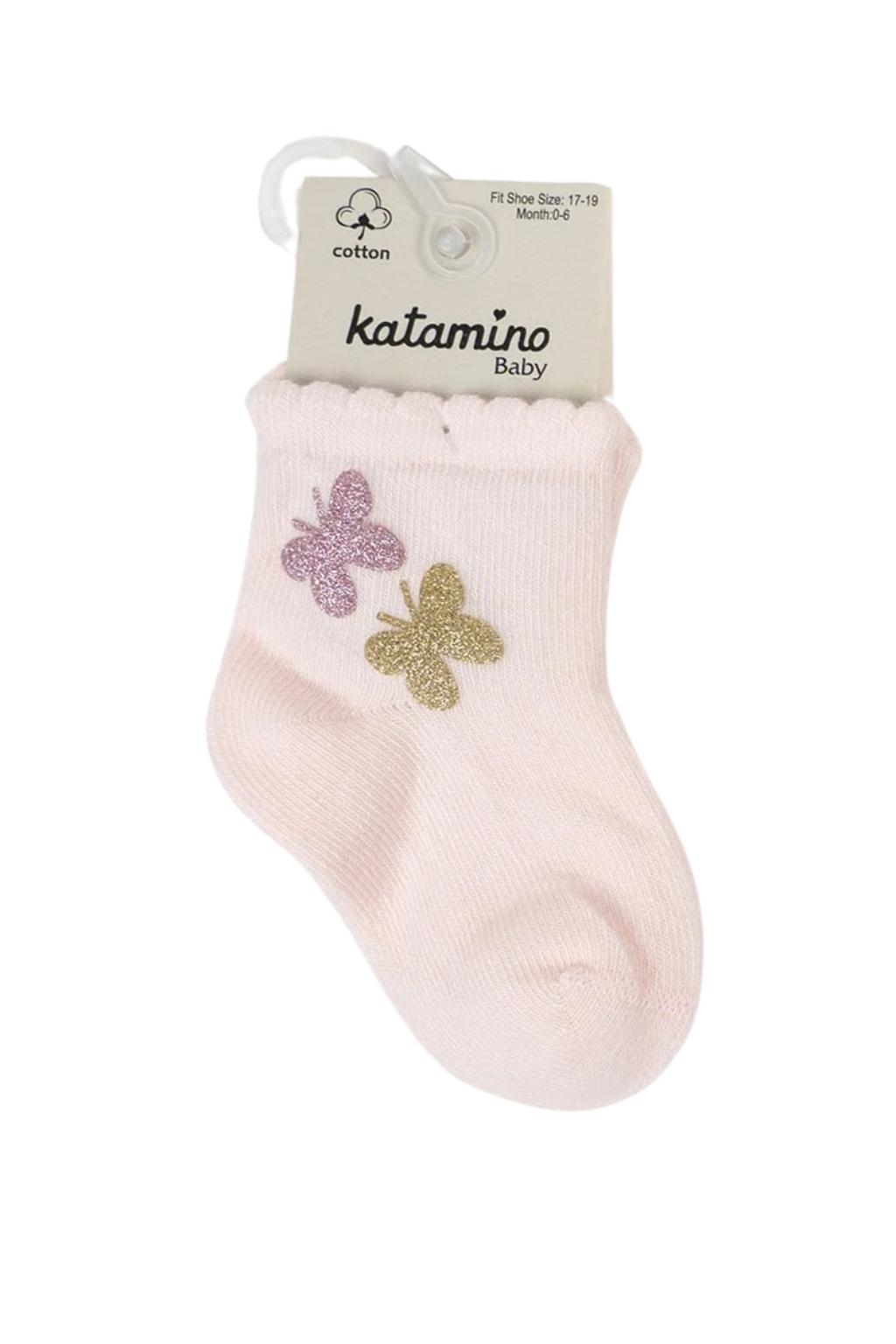 Robiy Aksesuarlı Kız Bebek Soket Çorap Pudra 0-24 Ay