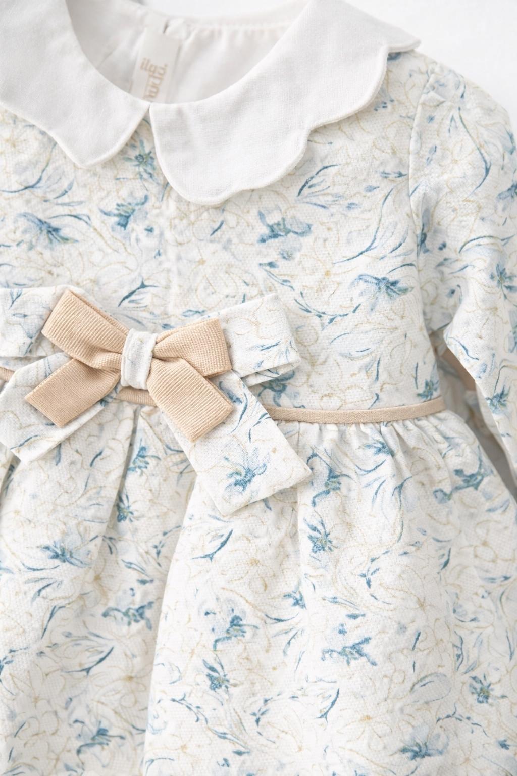 Kız Bebek Çiçek Desenli Elbise – Fiyonk Detaylı (6-36 Ay)