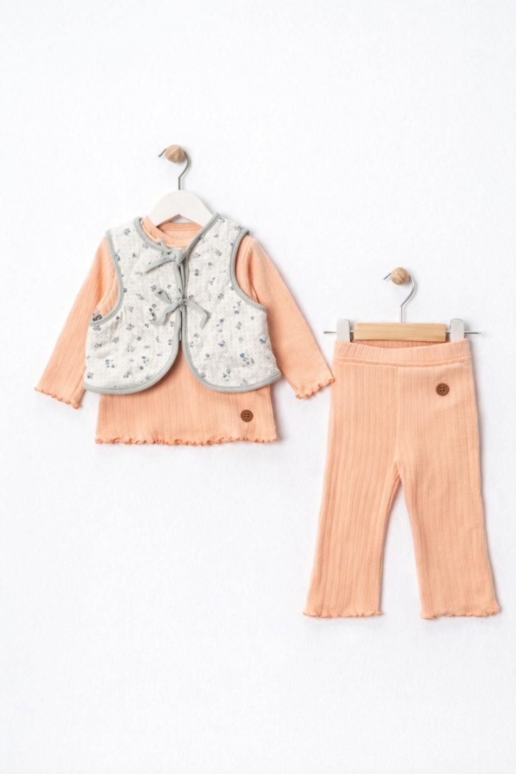 Kız Bebek 3’lü Takım – Yelekli Desenli (9-24 Ay)