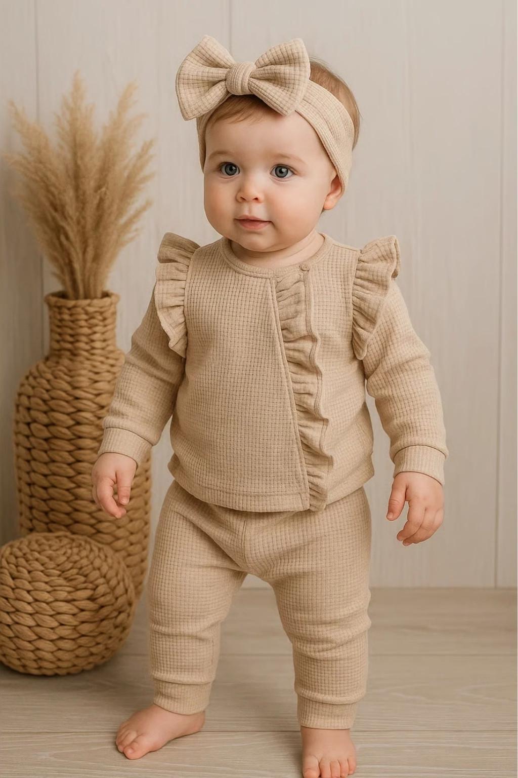 Kız Bebek Orkide Fırfırlı Bandanalı Takım (3-12 Ay)