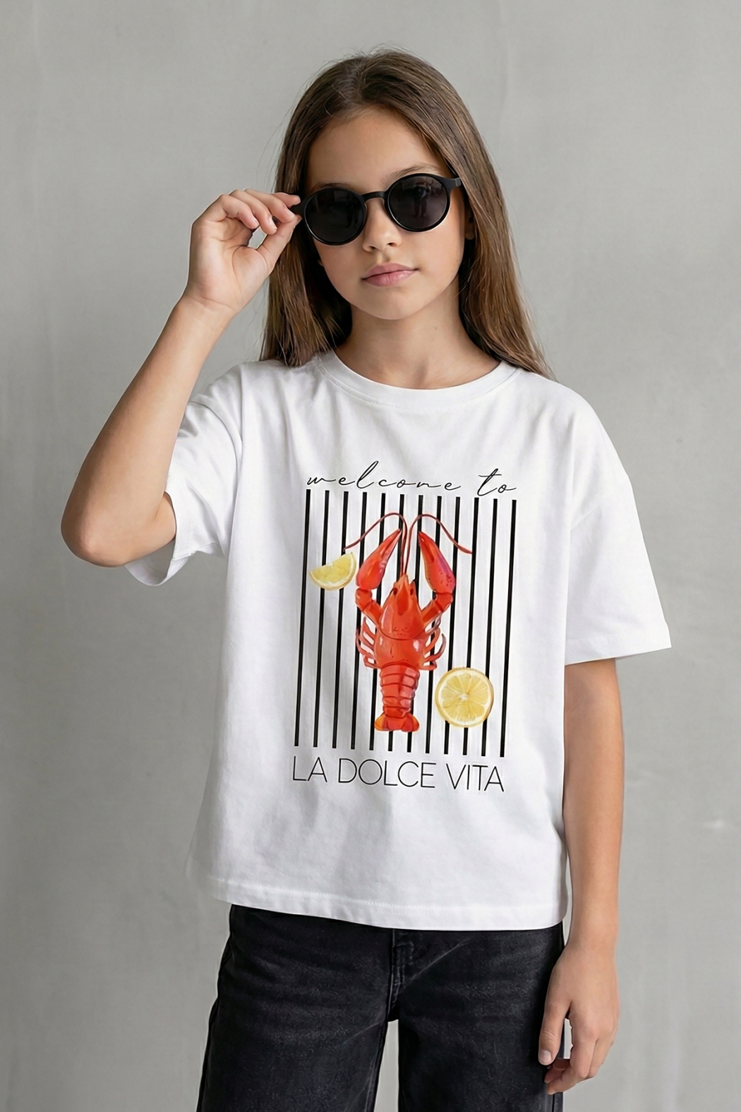 Kız Çocuk Baskılı Oversize Basic Tişört Beyaz 9-14 Yaş